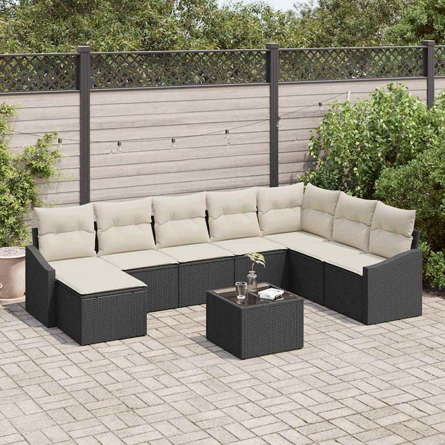 Havesofa Sæt med pude 8 pcs Brun og Creme polyrattan