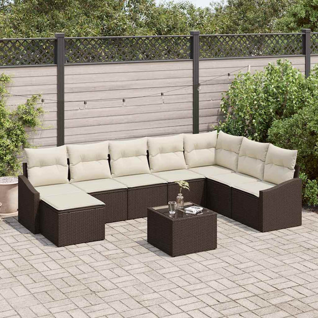 Havesofa Sæt med pude 8 pcs Brun og Creme polyrattan