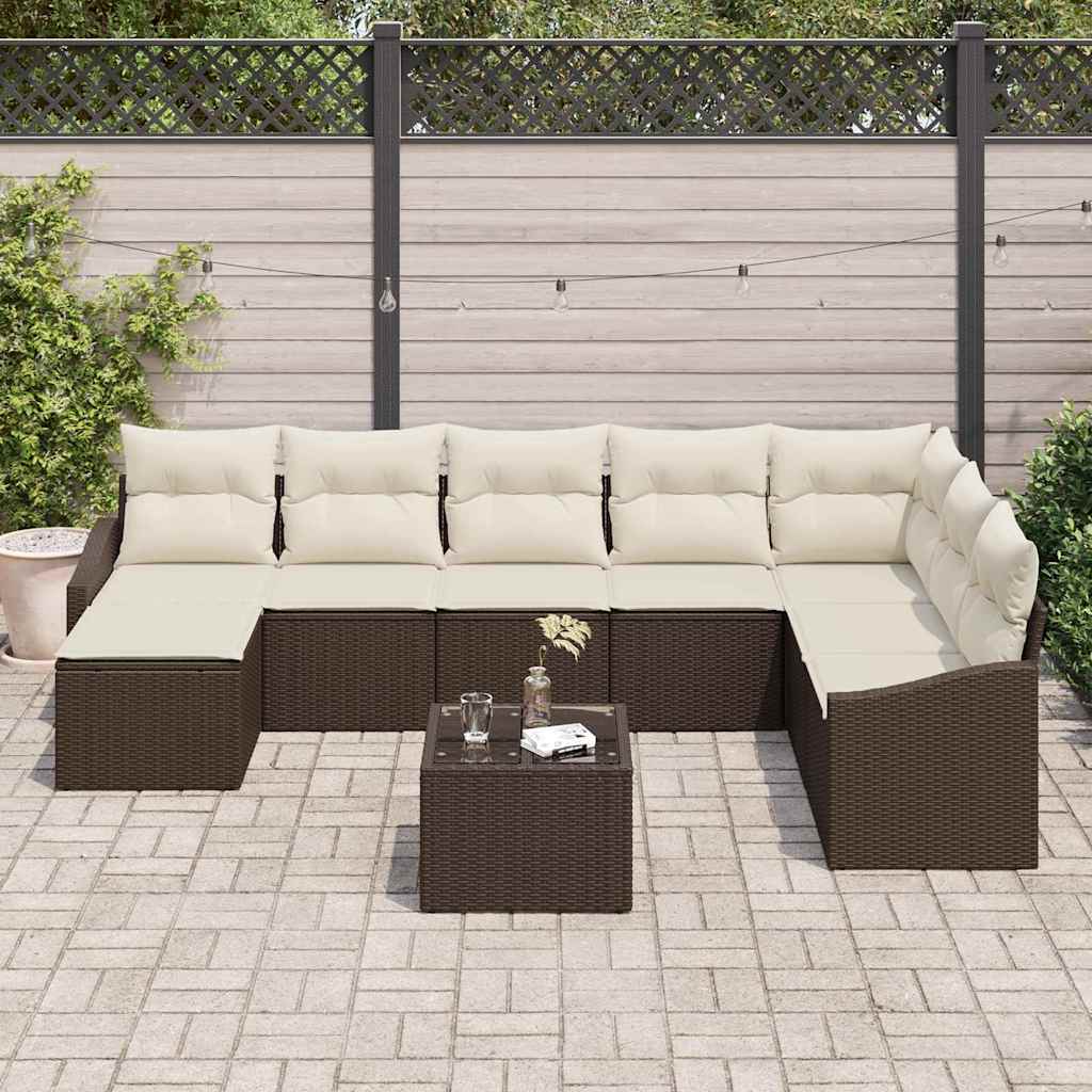Havesofa Sæt med pude 8 pcs Brun og Creme polyrattan
