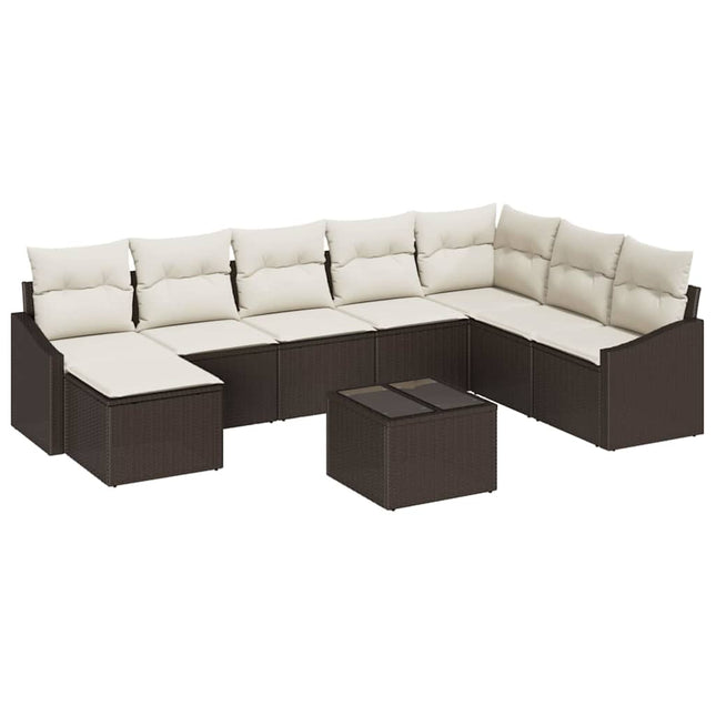 Havesofa Sæt med pude 8 pcs Brun og Creme polyrattan