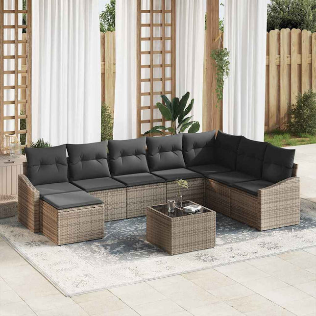 Havesofa Sæt med pude med opbevaring 8 pcs Lysegrå polyrattan