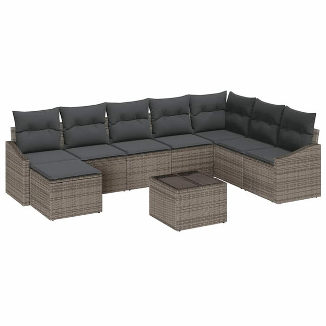 Havesofa Sæt med pude med opbevaring 8 pcs Lysegrå polyrattan