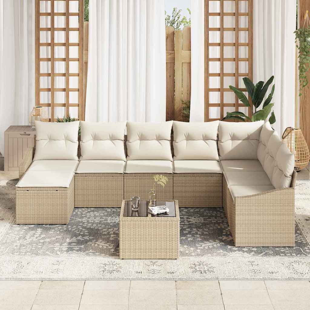 Havesofa Sæt med pude 8 pcs Beige og creme polyrattan