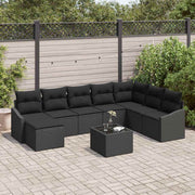 Havesofa Sæt med pude med opbevaring 8 pcs Sort polyrattan