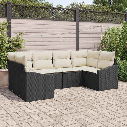 Havesofa Sæt med opbevaring 6 pcs Sort og Cream polyrattan