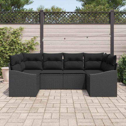Havesofa Sæt med opbevaring 6 pcs Sort polyrattan