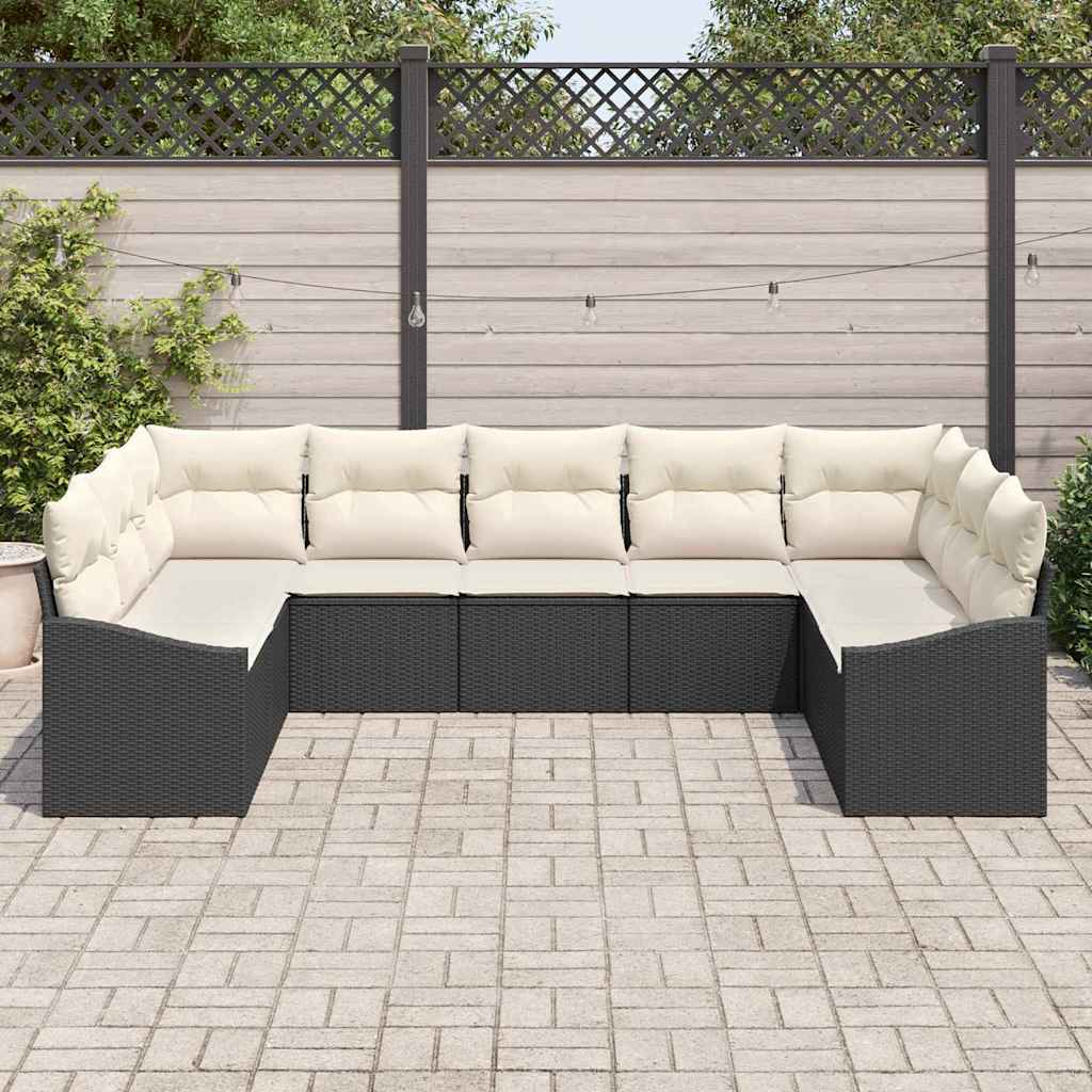 Havesofa Sæt med pude 9 pcs Sort og Cream polyrattan