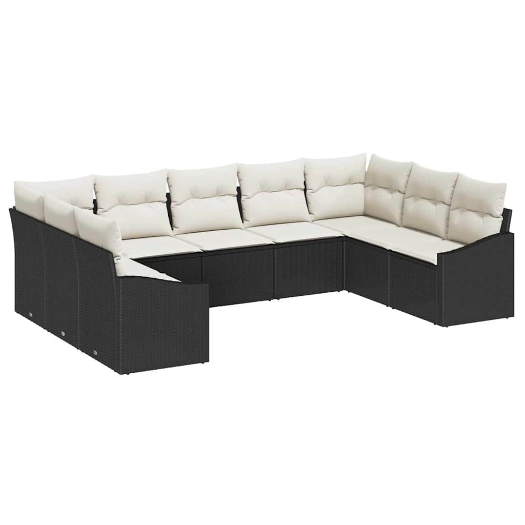 Havesofa Sæt med pude 9 pcs Sort og Cream polyrattan