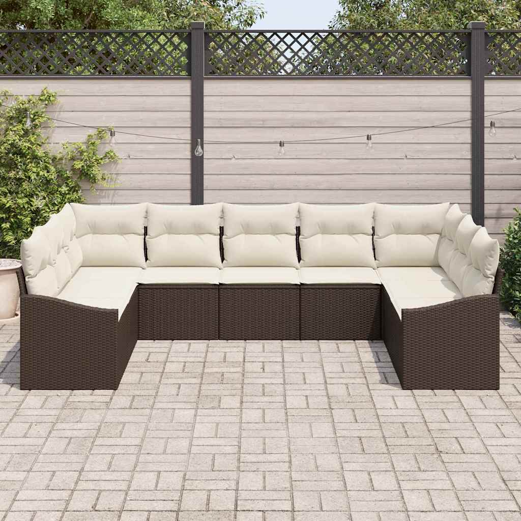 Havesofa Sæt med pude 9 pcs Brun og Creme polyrattan