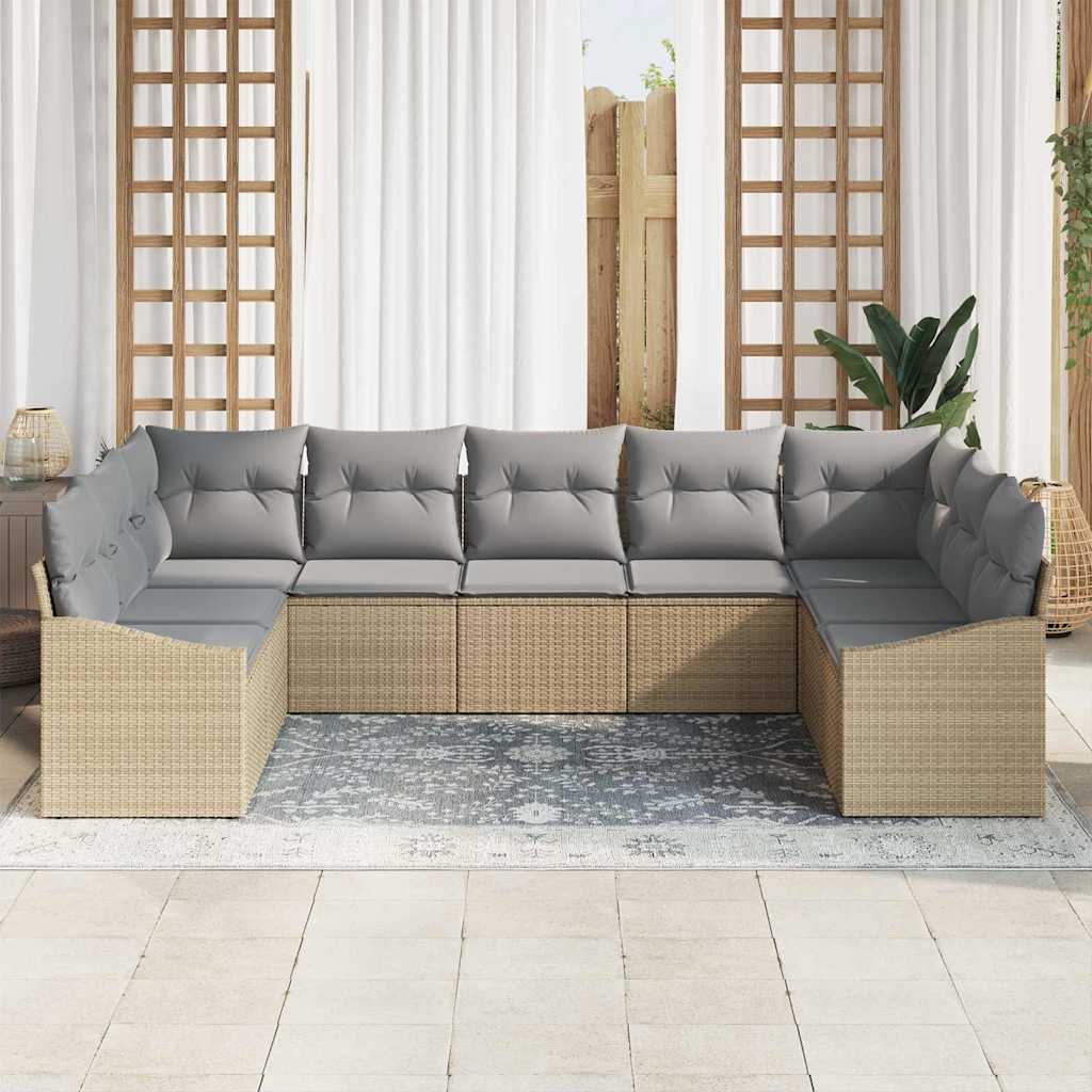 Havesofa Sæt med pude 9 pcs Beige og lys grå polyrattan