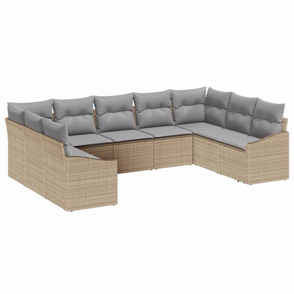 Havesofa Sæt med pude 9 pcs Beige og lys grå polyrattan