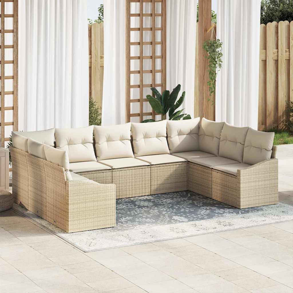 Havesofa Sæt med pude 9 pcs Beige og creme polyrattan