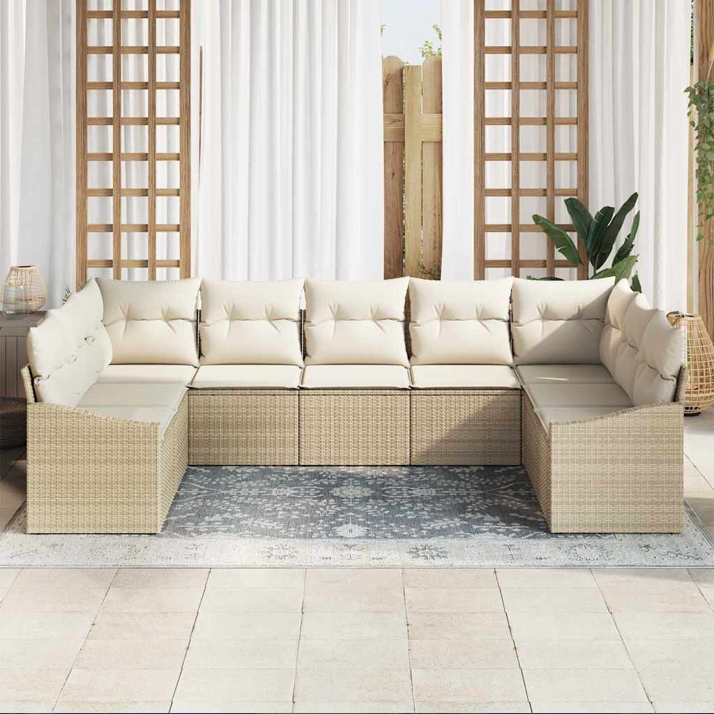 Havesofa Sæt med pude 9 pcs Beige og creme polyrattan