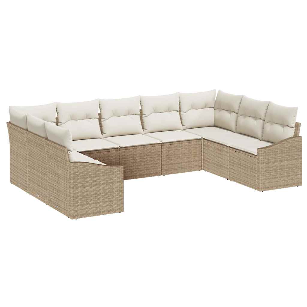 Havesofa Sæt med pude 9 pcs Beige og creme polyrattan