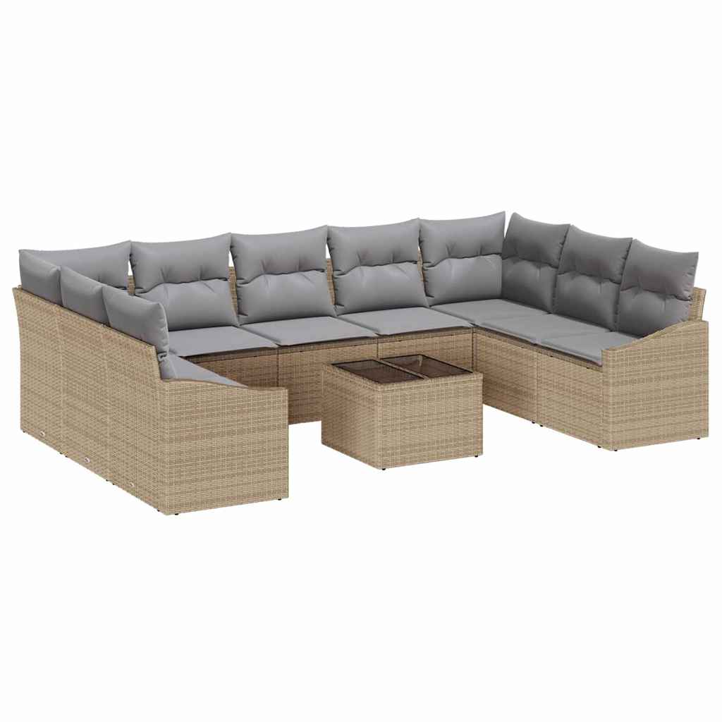 Havesofa Sæt med pude 9 pcs Beige og lys grå polyrattan