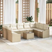 Havesofa Sæt med pude 9 pcs Beige og creme polyrattan