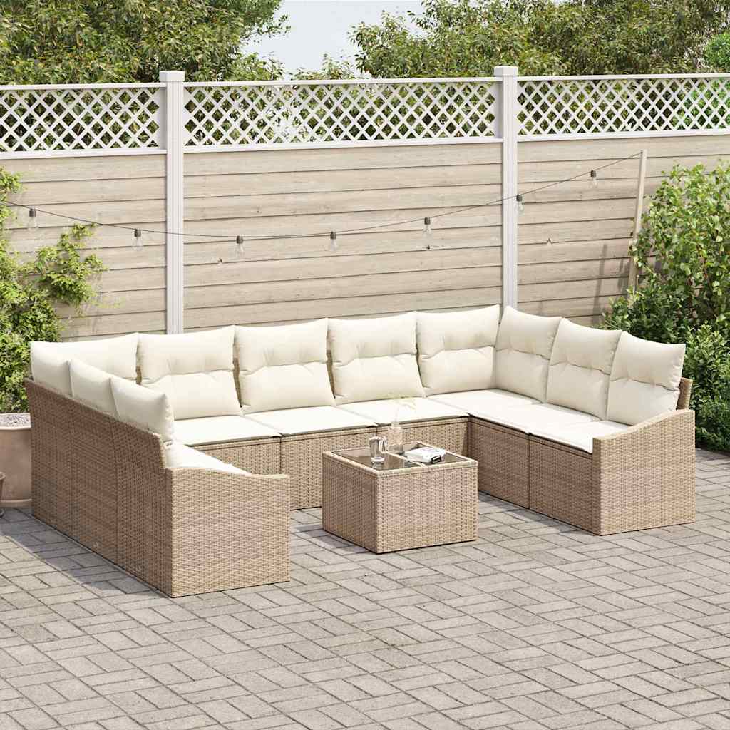 Havesofa Sæt med pude 9 pcs Beige og creme polyrattan