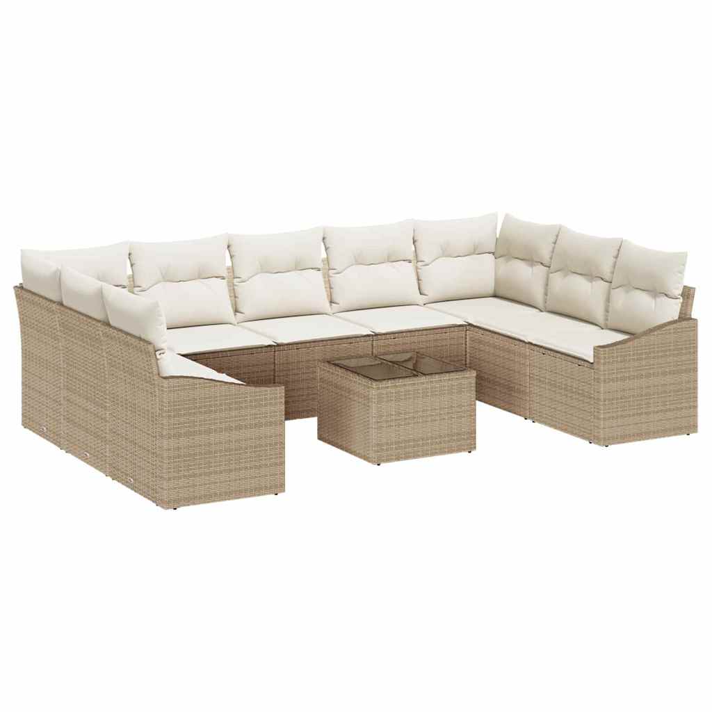 Havesofa Sæt med pude 9 pcs Beige og creme polyrattan