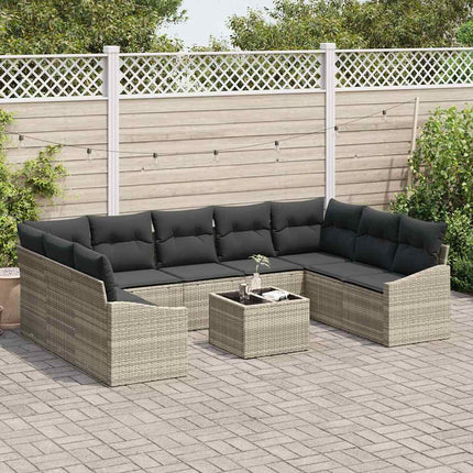 Havesofa Sæt med opbevaring Lysegrå polyrattan