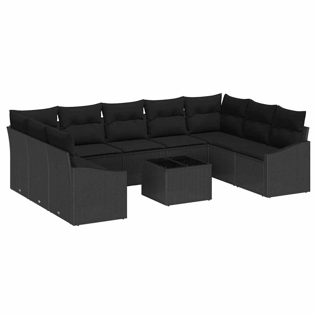 Havesofa Sæt med pude med opbevaring 9 pcs Sort polyrattan