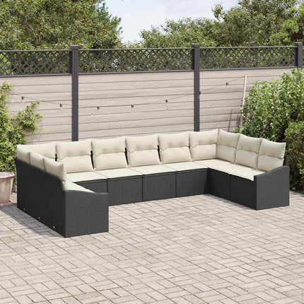 Havesofa Sæt med opbevaring 10 pcs Sort og Cream polyrattan