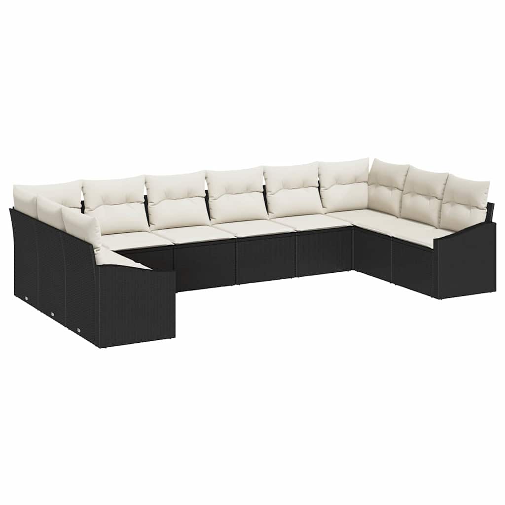 Havesofa Sæt med pude 10 pcs Sort og Cream polyrattan