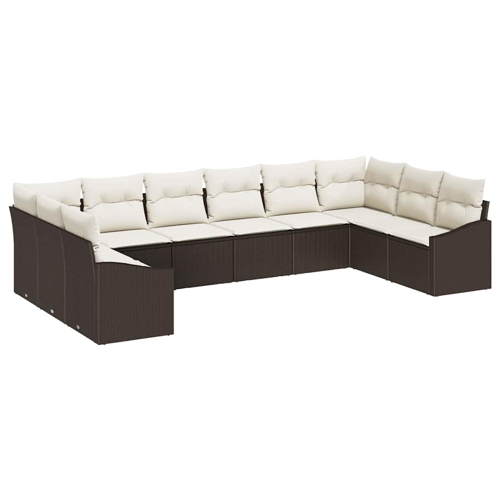 Havesofa Sæt med pude 10 pcs Brun og Creme polyrattan