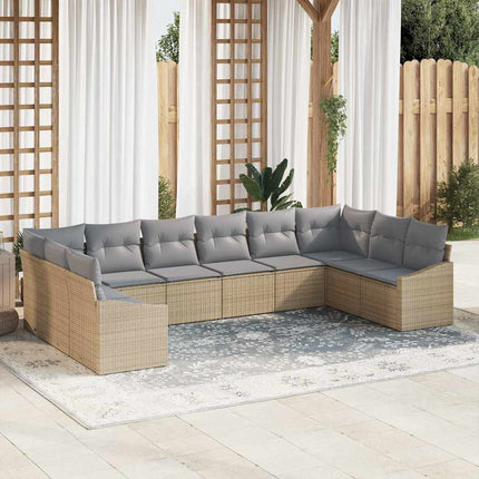 Havesofa Sæt 10 stk. Beige og lys grå polyrattan