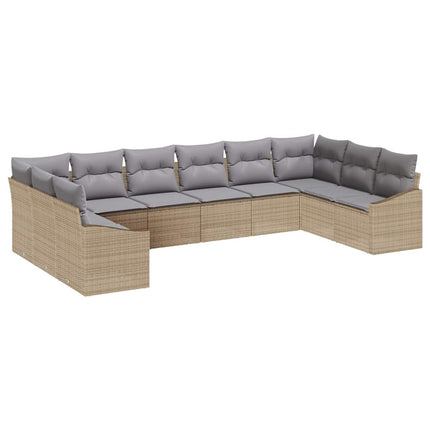Havesofa Sæt 10 stk. Beige og lys grå polyrattan