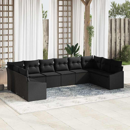 Havesofa Sæt med opbevaring 10 pcs Sort polyrattan