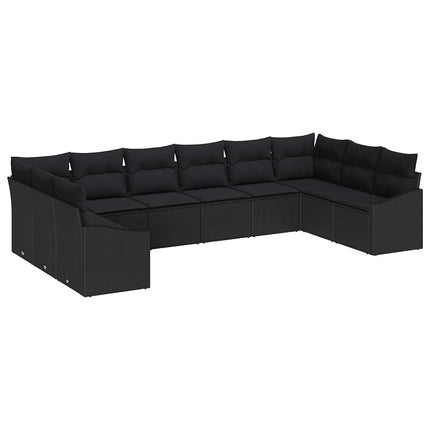 Havesofa Sæt med opbevaring 10 pcs Sort polyrattan