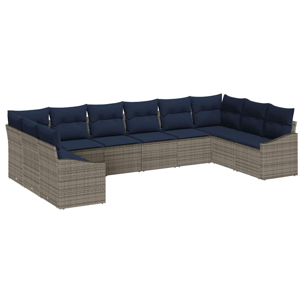 Havesofa Sæt med opbevaring 10 pcs Grå og Marineblå polyrattan