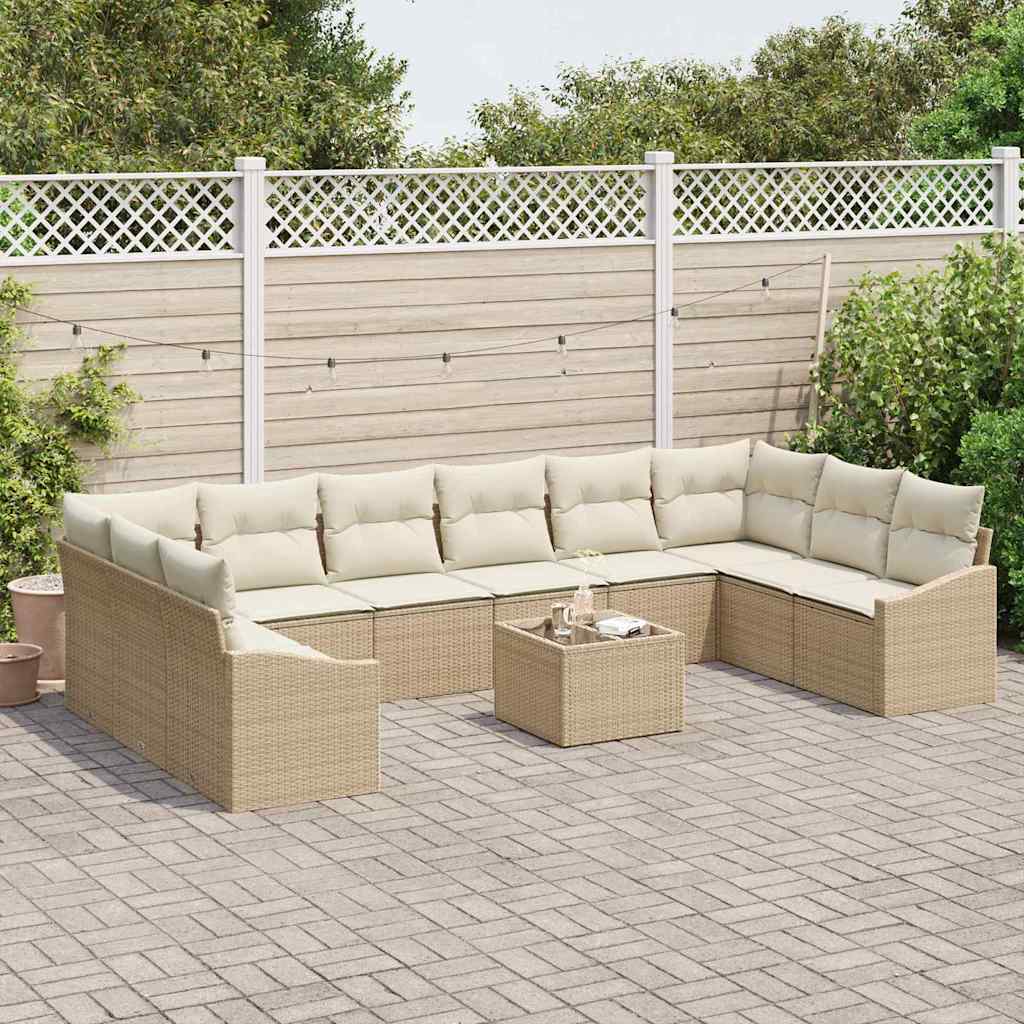 Havesofa Sæt med pude 11 pcs Beige og creme polyrattan