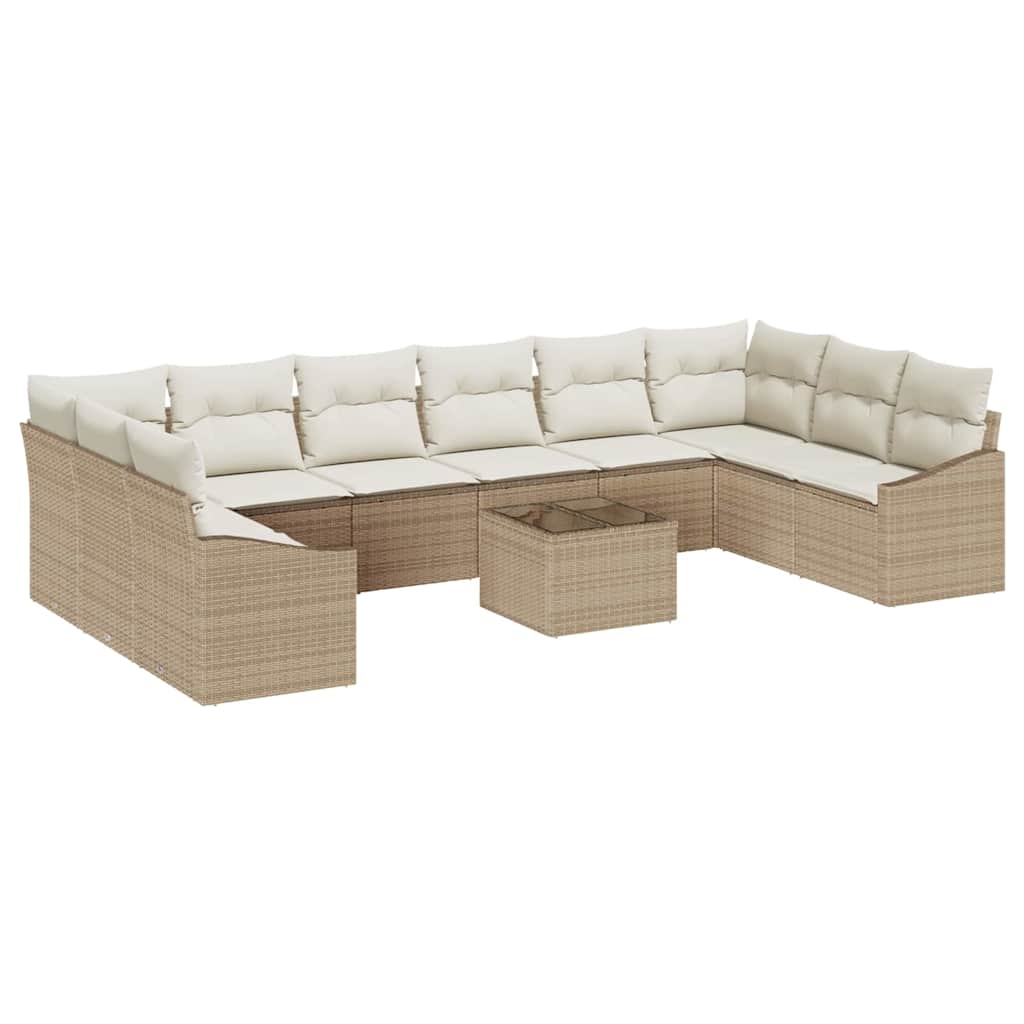 Havesofa Sæt med pude 11 pcs Beige og creme polyrattan