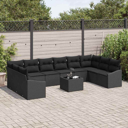Havesofa Sæt med opbevaring Sort polyrattan