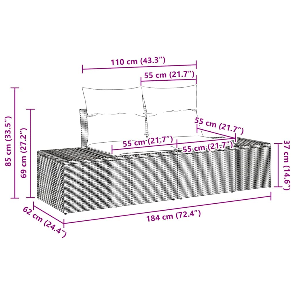 Havesofa Sæt med pude med opbevaring 3 pcs Sort og Cream