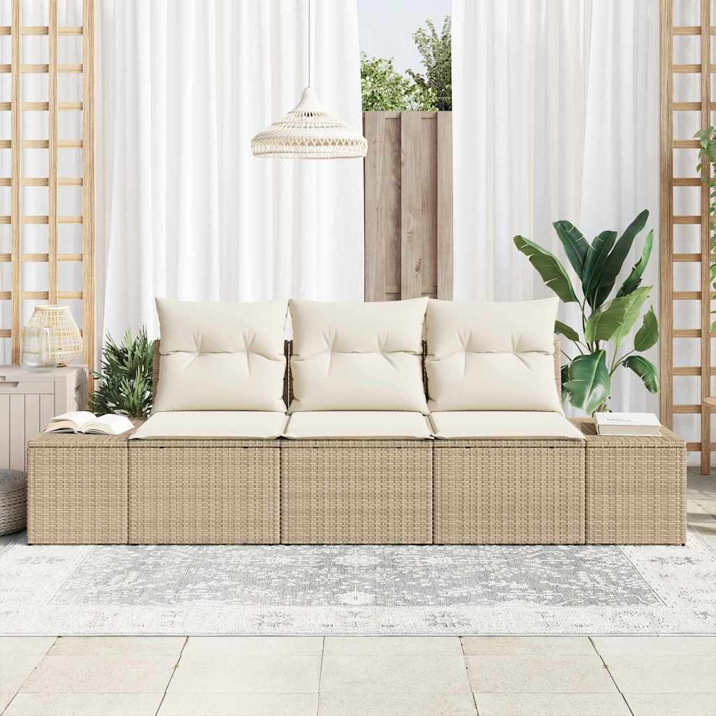 Havesofa Sæt med pude med opbevaring 3 pcs Beige og creme