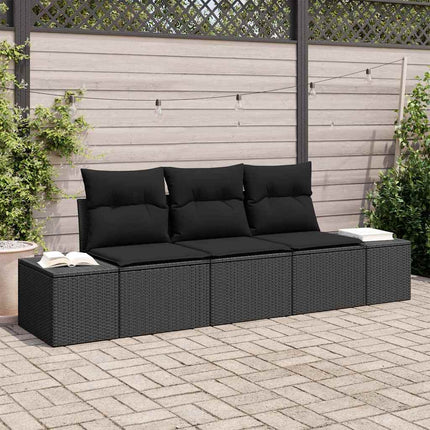 Havesofa Sæt med opbevaring 3 pcs Sort polyrattan