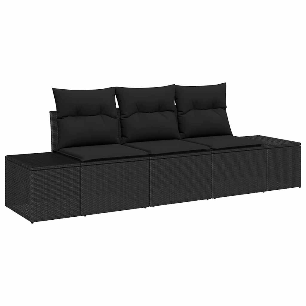 Havesofa Sæt 3 pcs Sort Poly Rattan og pulverlakeret stål