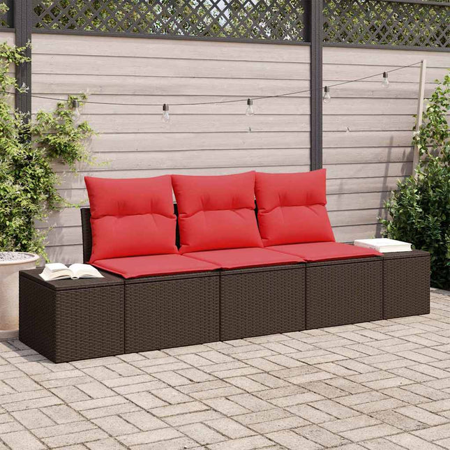 Havesofa Sæt 3 stk. Brun og Rød polyrattan