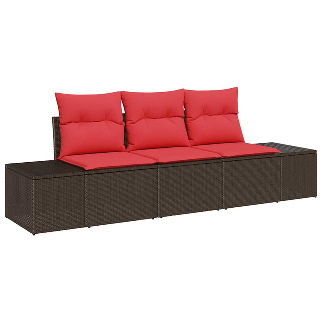 Havesofa Sæt 3 stk. Brun og Rød polyrattan