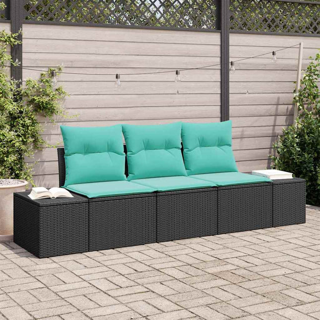 Havesofa Sæt 3 stk. Sort og turkis polyrattan