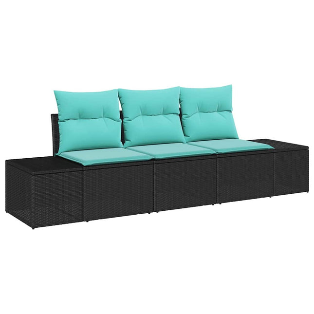 Havesofa Sæt 3 stk. Sort og turkis polyrattan