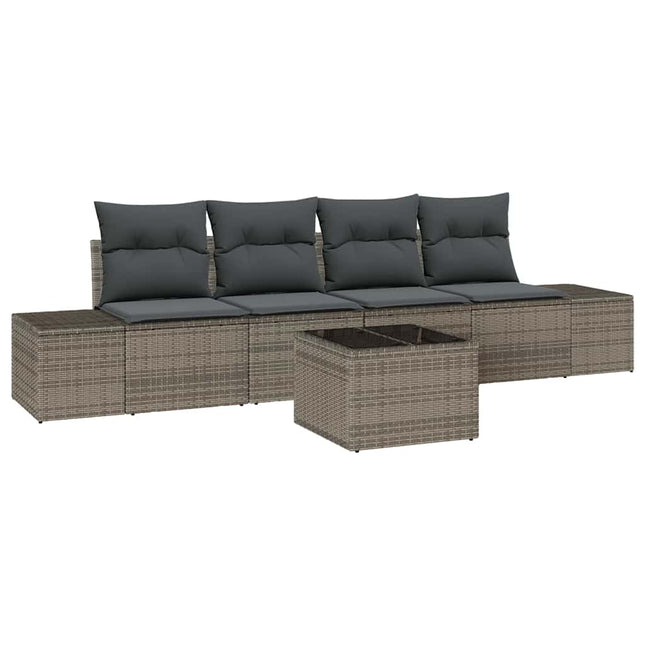 Havesofa Sæt med pude med opbevaring 5 pcs Grå polyrattan