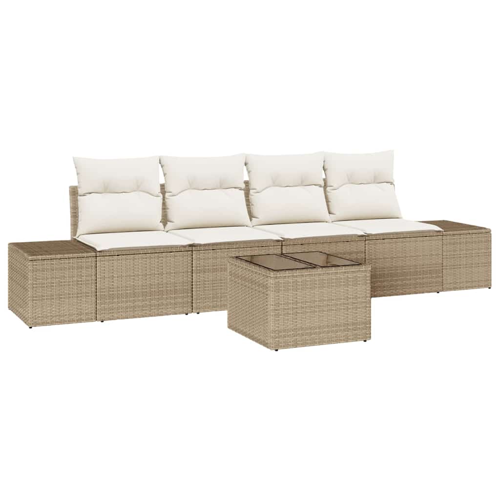 Havesofa Sæt med pude 5 pcs Beige og creme polyrattan