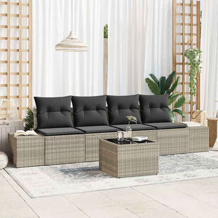 Havesofa Sæt 5 stk. Lysegrå og mørkegrå polyrattan