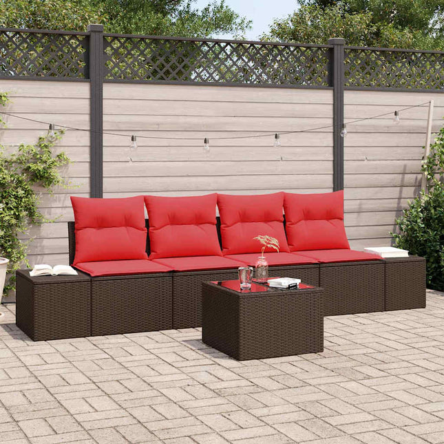 Havesofa Sæt 5 stk. Beige og Rød polyrattan