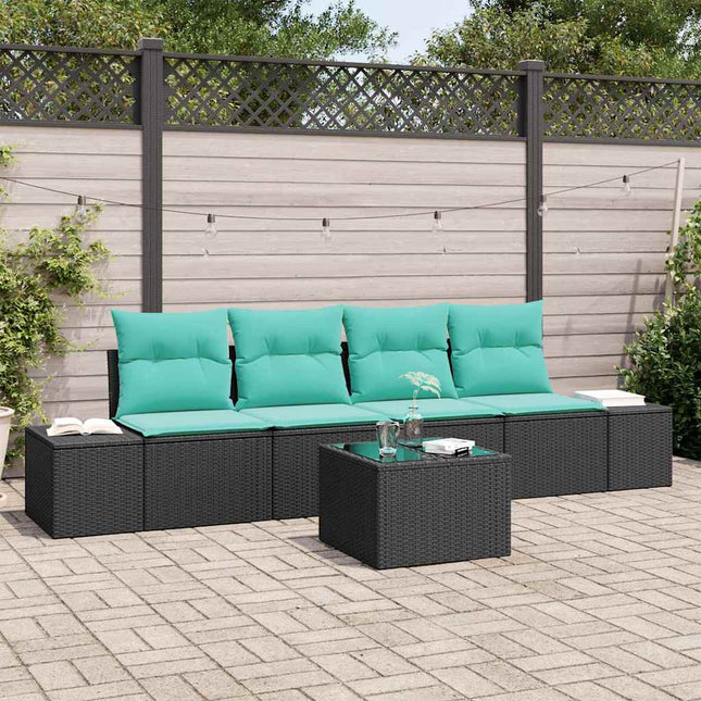 Havesofa Sæt 5 stk. Sort og turkis polyrattan