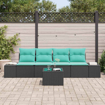 Havesofa Sæt 5 stk. Sort og turkis polyrattan