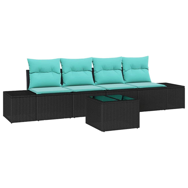Havesofa Sæt 5 stk. Sort og turkis polyrattan